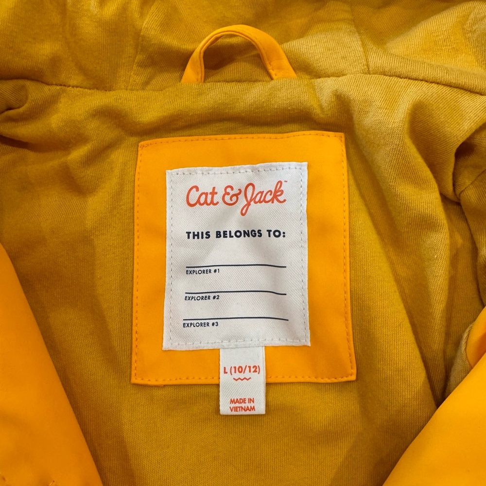 Cat & Jack Yellow Hooded Rain Jacket Kids Large 10/12 Waterproof Reflective - Picture 5 of 9